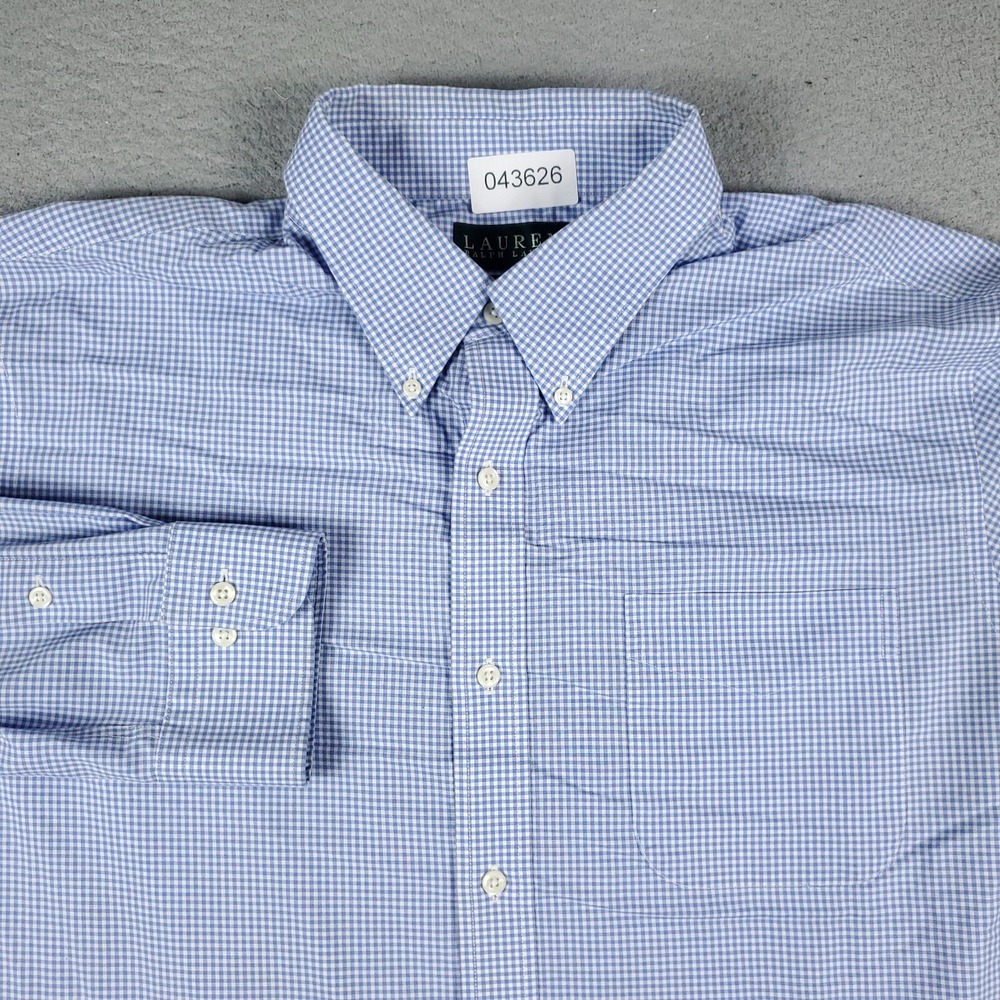 Ralph Lauren Mens 17 32/33 Blue Check Dress Shirt Button Up Long Sleeve Classic